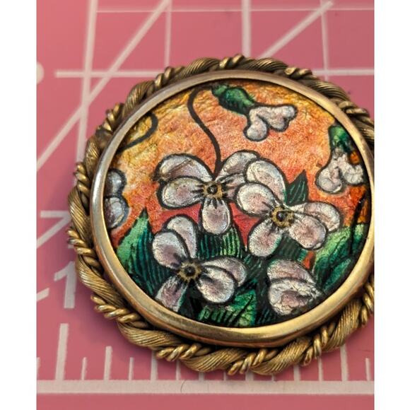 Vintage Signed J. Brevers Paris Large Fused Limoge Enamel on Porcelain Brooch - Picture 5 of 7